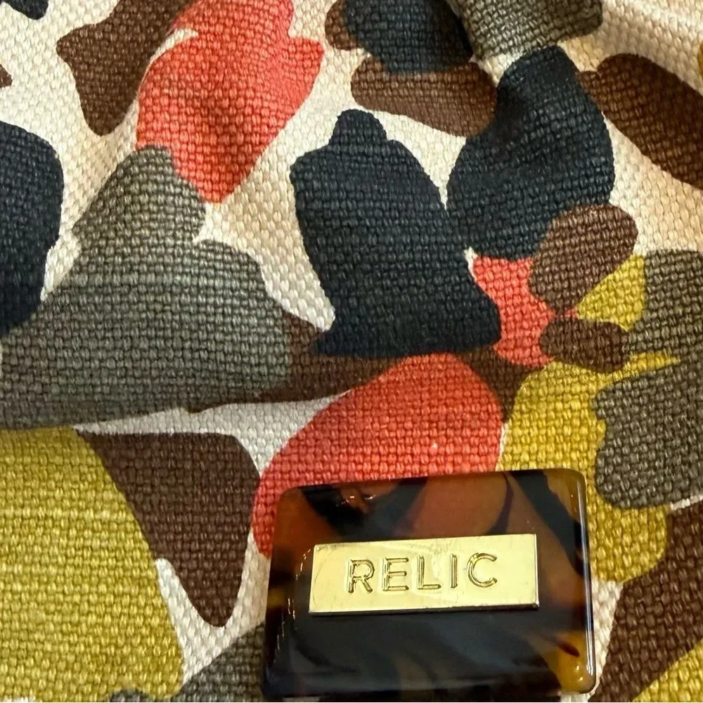 Relic Colorful Floral Fabric Faux Leather Ring Handle Handbag New no strap